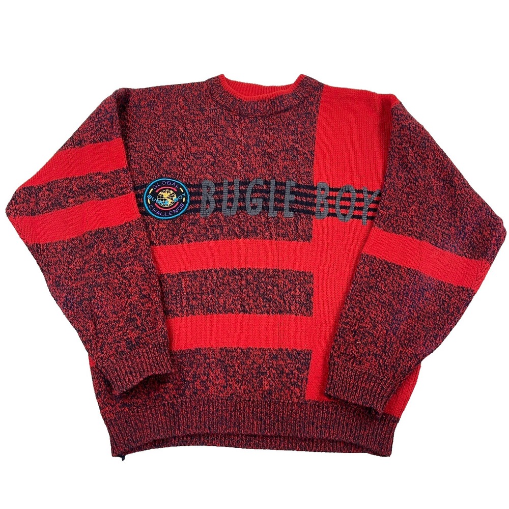 Vintage Bugle Boy Sweater Men Large Red Heavy‎ Knit Spell Out  Grandpa 80s 90s